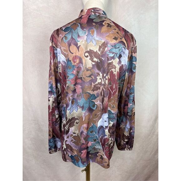 Vintage 90s Dark Tone Floral Blouse Top - Picture 2 of 5